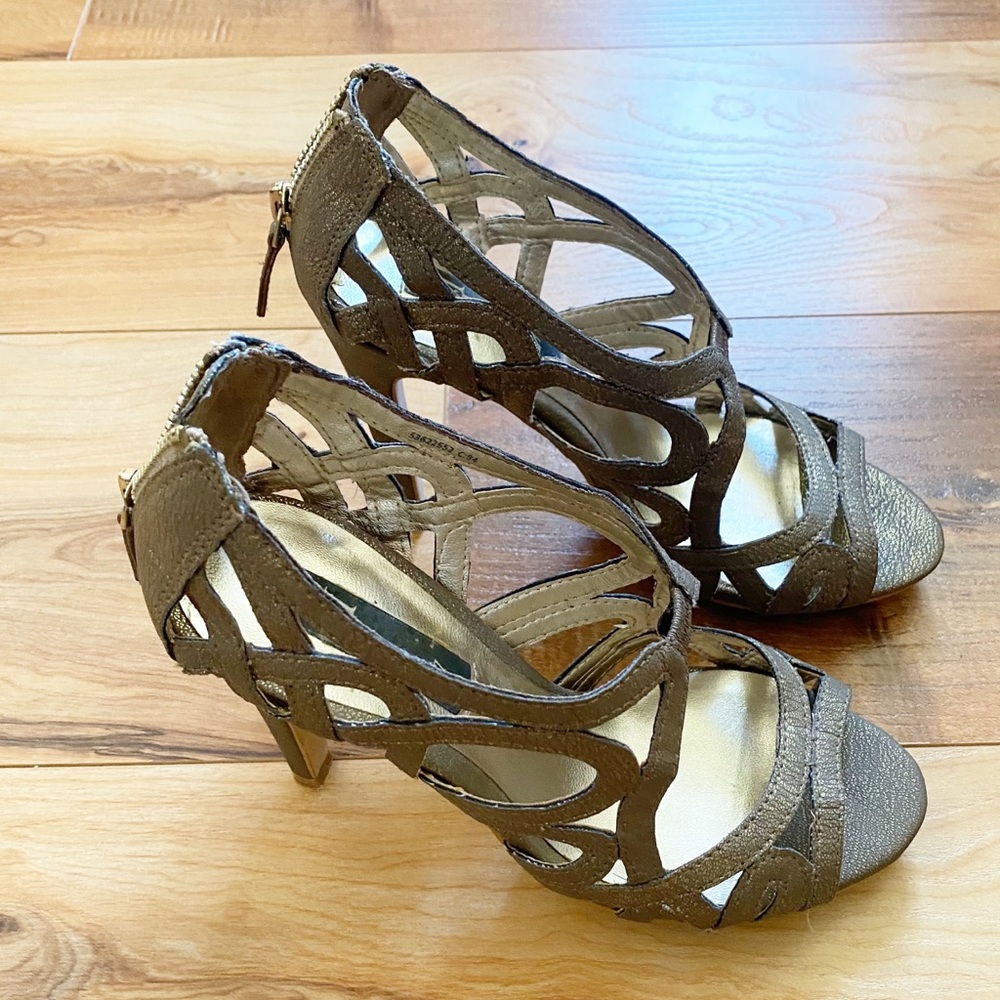 Mango gold metallic rustic stiletto cutout sandal